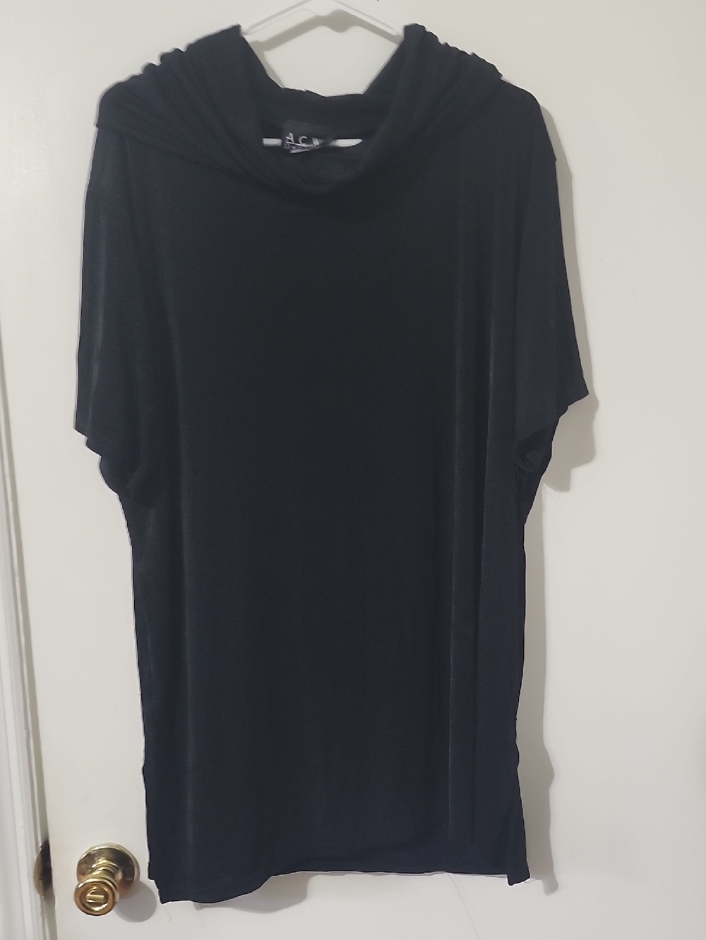 Black Draped Cowl Neck Tunic Top